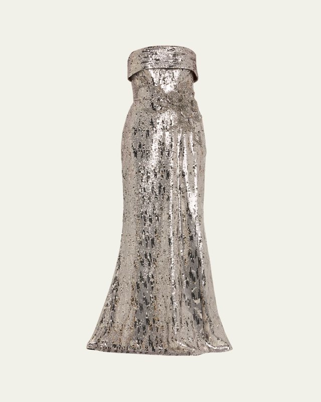 Sequined Strapless Trumpet Gown